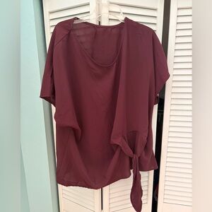 SHEIN Maroon Tie-Hem Short Sleeve Blouse